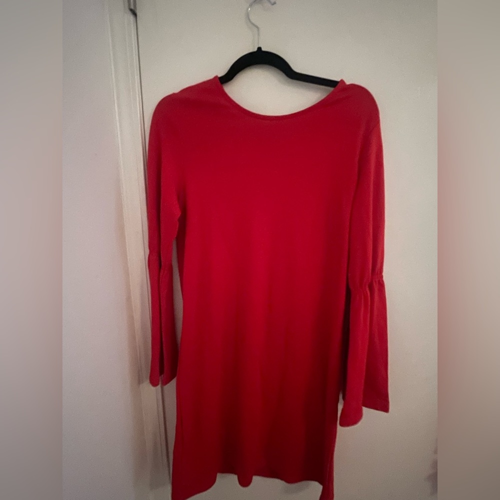 Red long sleeved cotton dress